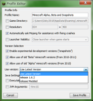 Different profile versions using the new dev launcher for Minecraft developed by Mojang.png
